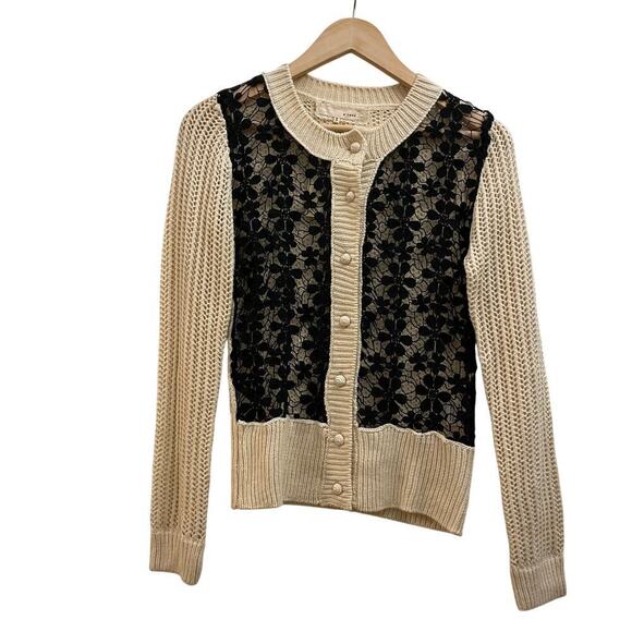 A’reve NWT Lace Overlay Cardigan | Cream Knit w/ Black Crochet Lace, Size Small - Picture 10 of 10